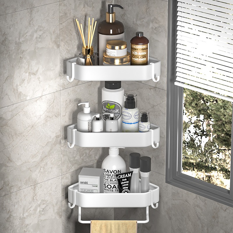 Space Saving Bathroom Corner Shower Caddy Bulk Set Wall Mounted Rustproof Triangle Storage Rack Organizer with Hooks for Hotel