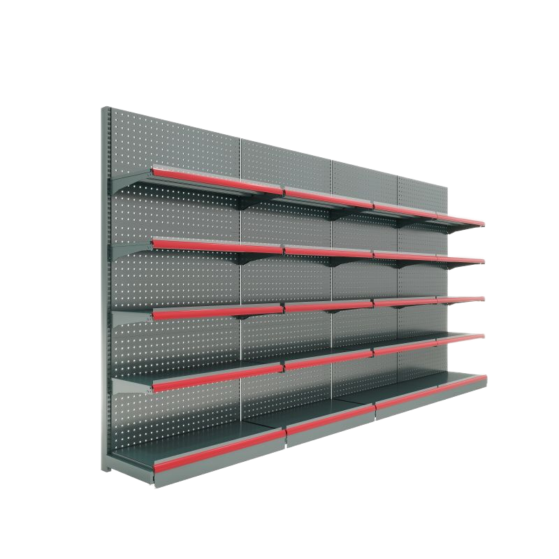 Guichang Double-Sided Heavy Duty Metallic Freestanding Epoxy Powder Coated Supermarket Rack Back Solid Shelf Quick Installation