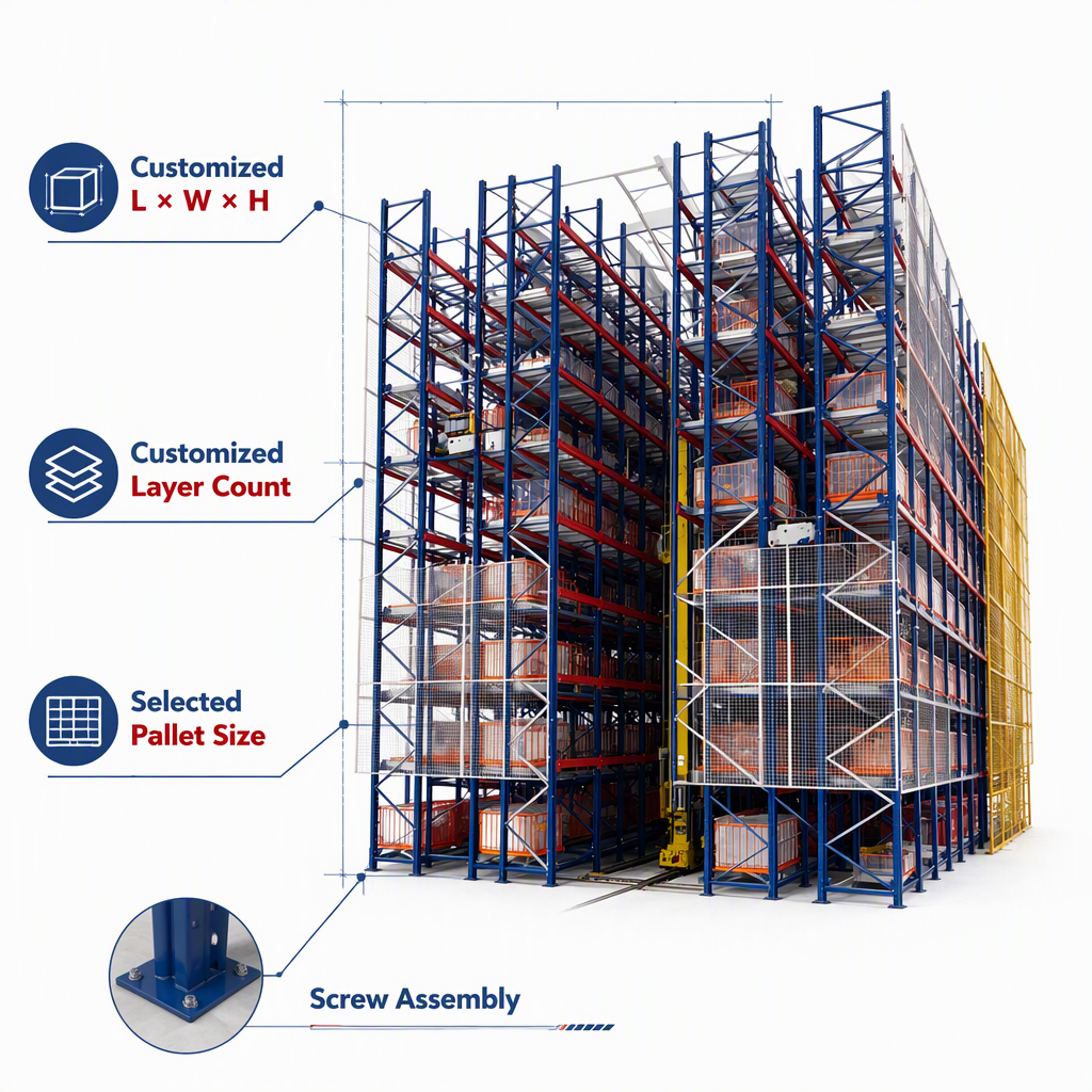 Steel Rack for Various Intelligent Warehouse Multiple Pallets Connects to Production Lines Lifting Equipment Steel Storage Rack