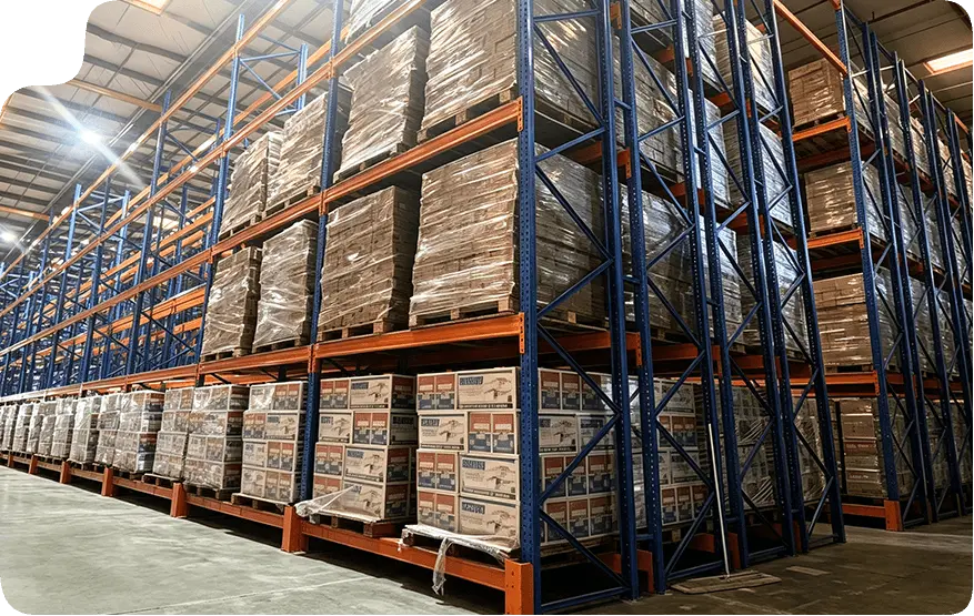 Food and beverage warehouse racking with FIFO control