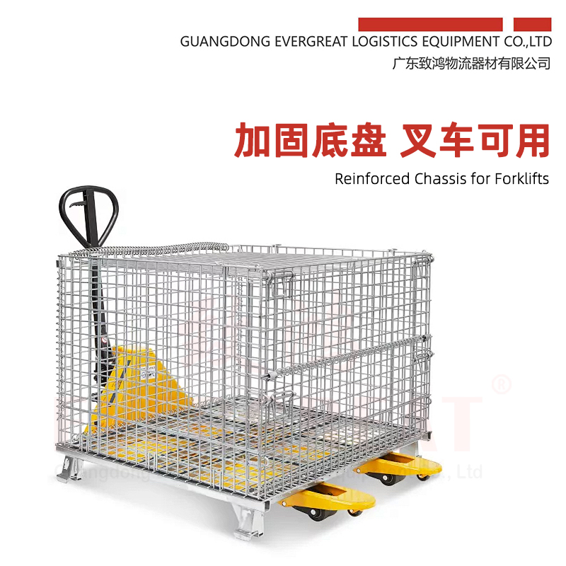 A/B/C Sizes Heavy-duty Steel Warehouse Storage Carts Foldable Collapsible Forklift Pockets Shelving Tool Iron Cages Wholesale