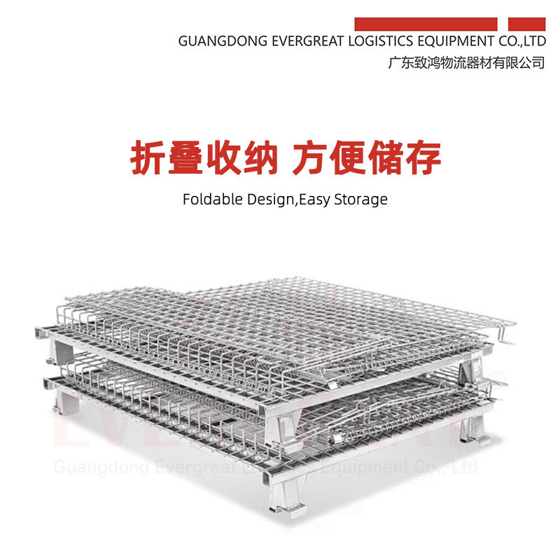 A/B/C Sizes Heavy-duty Steel Warehouse Storage Carts Foldable Collapsible Forklift Pockets Shelving Tool Iron Cages Wholesale