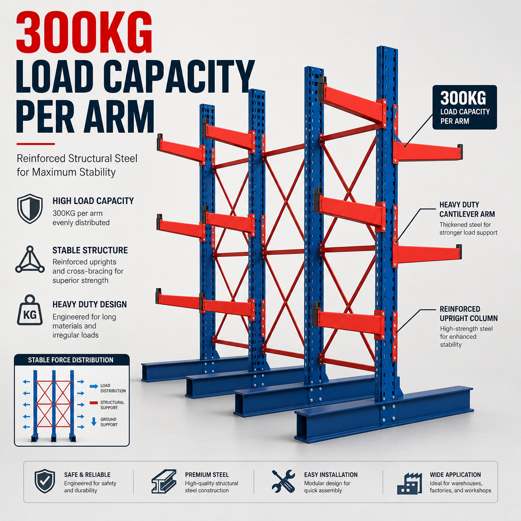 Large Span Safe Reliable OEM Custom Cantilever Rack for Industrial Warehouse Lumber Plastic Profile Long Steel Tube Organizing