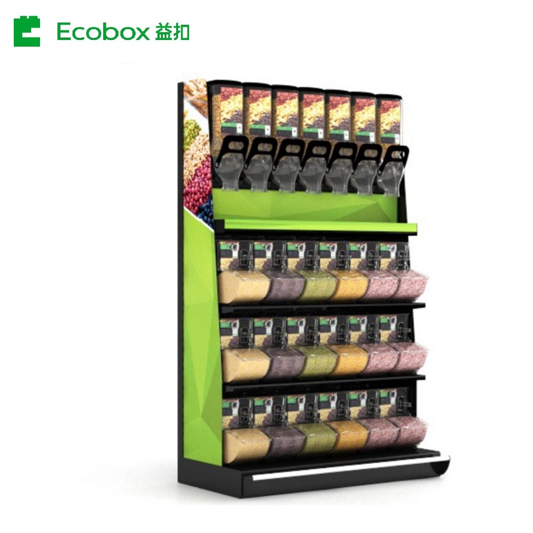 Ecobox Matching Iron Display Rack with Bulk Food Bins Gravity Bins for Supermarket Stand Display
