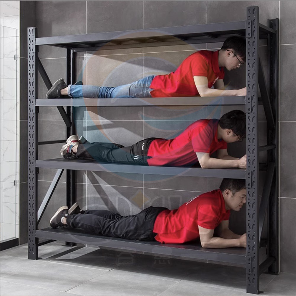 Low Price 200KG 4-Tier Black Detachable Steel Storage Light Duty Rack Shelf for Warehouse Living Room Balcony &amp; Kitchen Home Use