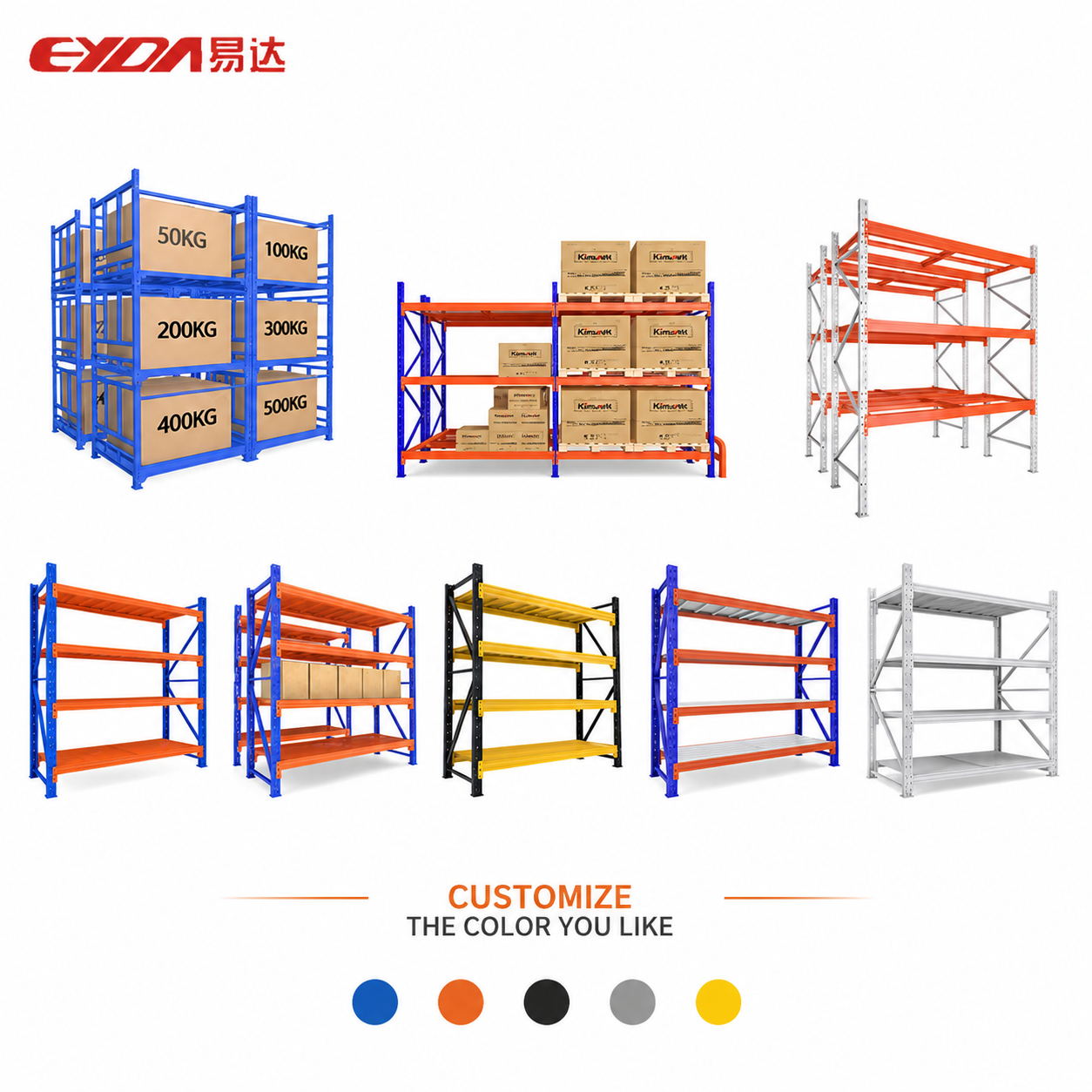 Eyda Adjustable Light Duty Steel/Carbon Steel Selective Pallet Rack Corrosion Protection Electrostatic Powder Coating for Garage