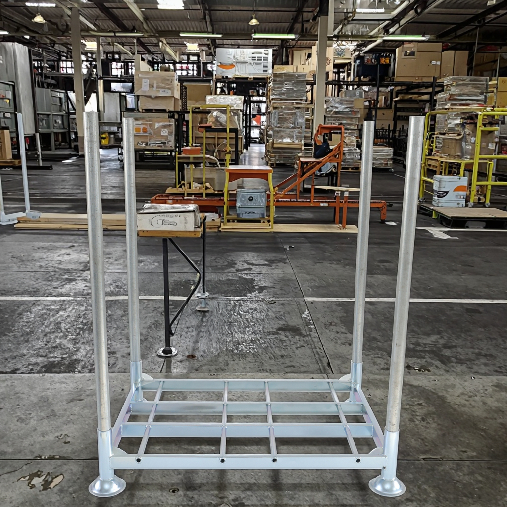Easy Transport Corrosion Protection Steel Pallet Galvanized Zinc Stacking Post Demountable Rack For Cargo Storage OEM Supplier