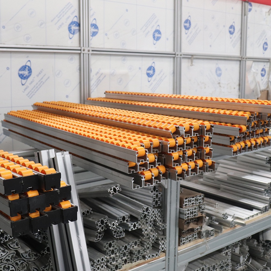 Industrial Cargo Picking Rack Roller Track, Gravity Flow Heavy Slide Rail with Guide Wheels for Workshop Cargo Unloading