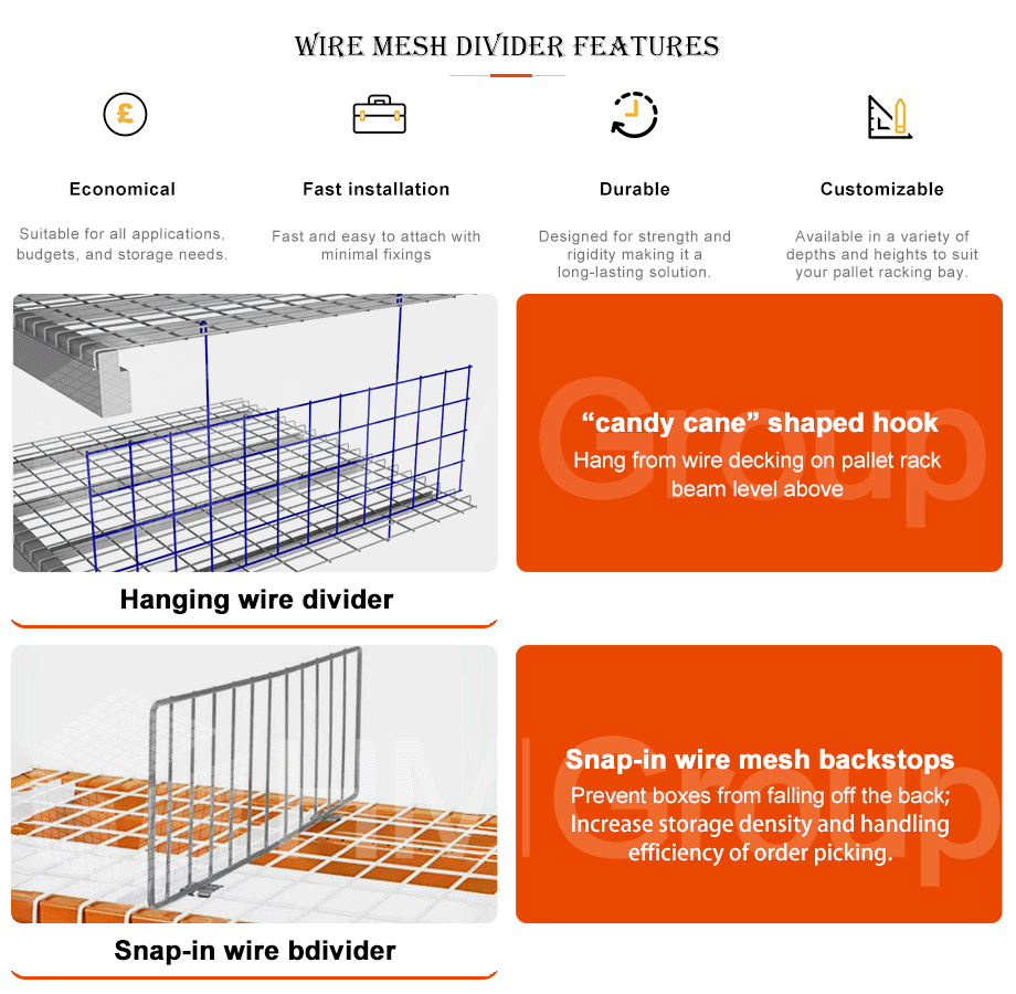 Galvanized Steel Pallet Rack Hanging Metal Wire Mesh Shelf Dividers