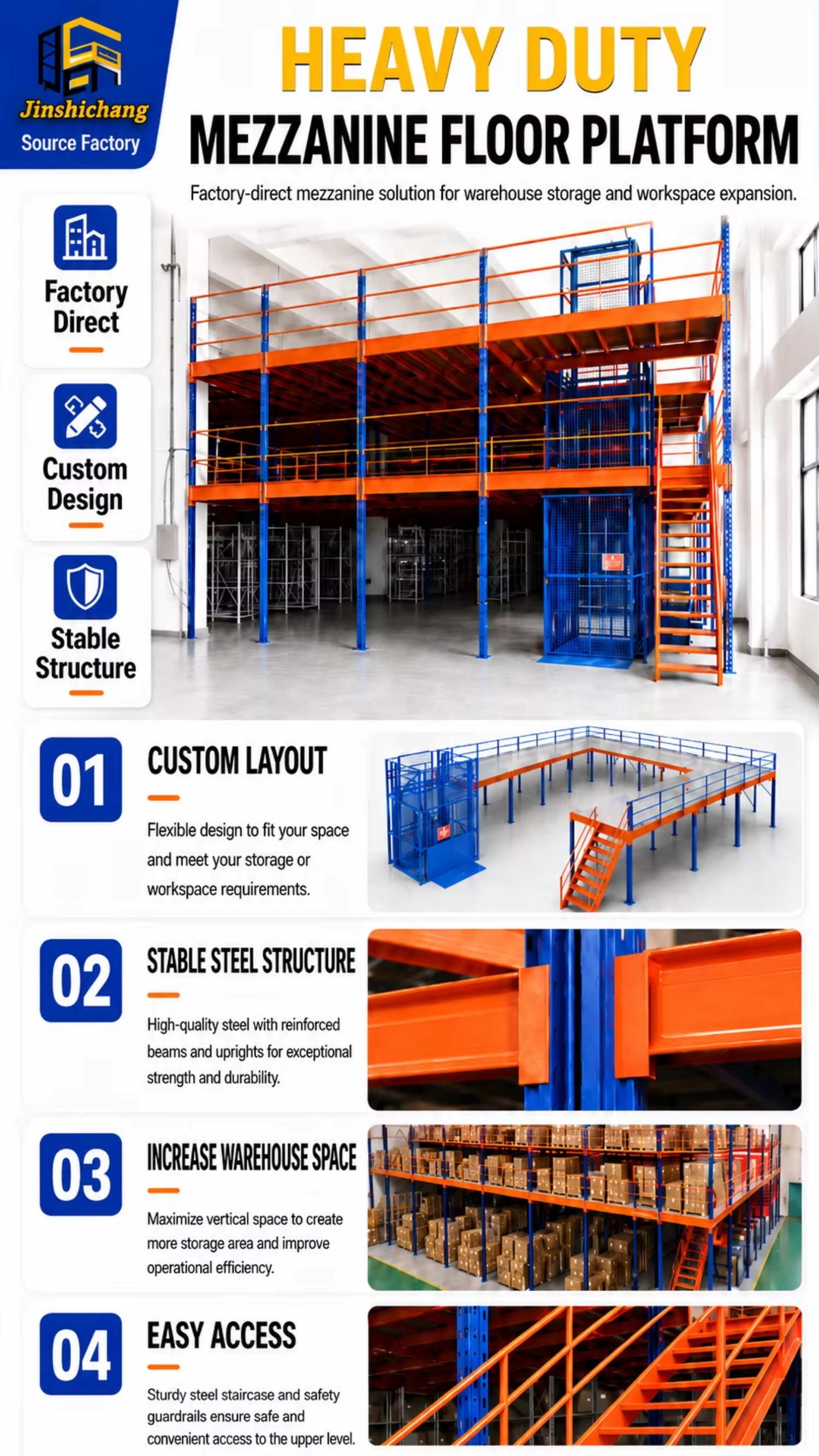 CE Certified Heavy Duty Mezzanine Loft Rack Multi Level Steel Structure Storage Platform