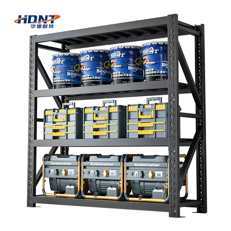 Adjustable 4-Layer Steel Storage Rack Medium Duty Metal Stacking Shelves for Warehouses Garages Pallet Racking Carton Packaging