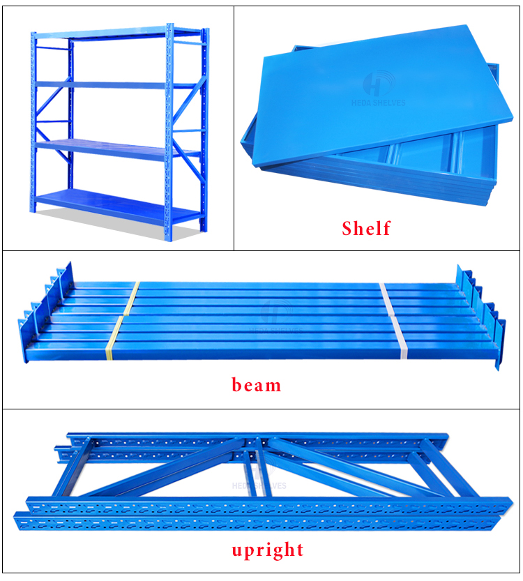 Heda Manufacturer Metal Storage Shelves Heavy Duty Adjustable Steel Garage Shelving Long Span Industrial Warehouse Racks