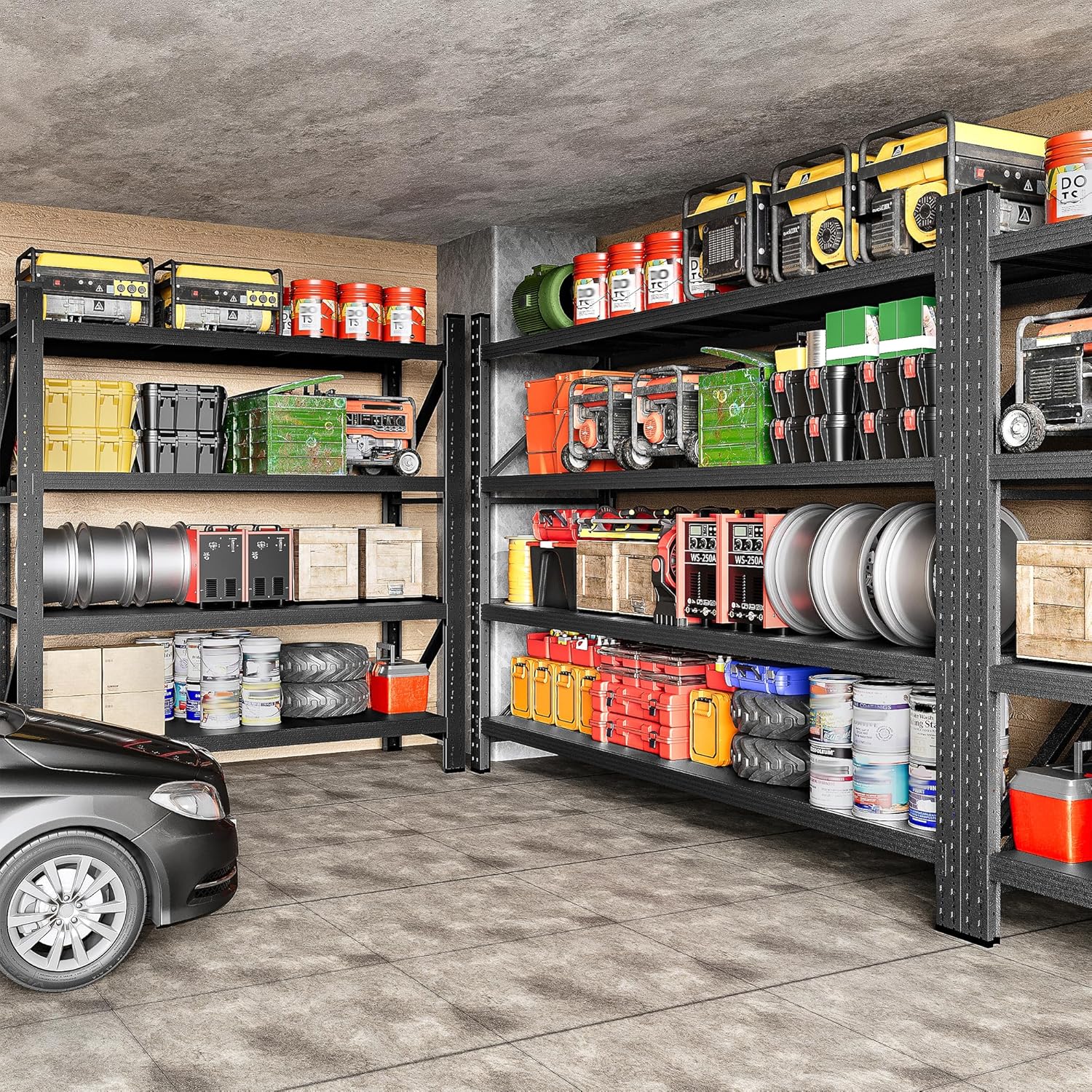 71.3" Wide Heavy Duty Adjustable Expandable Garage Shelving Units 1100LBS Capacity Black Powder Coated Steel Shelves Free Rack