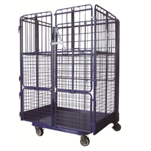 Folding Wire Metal Rolling Pallet Cage Cart