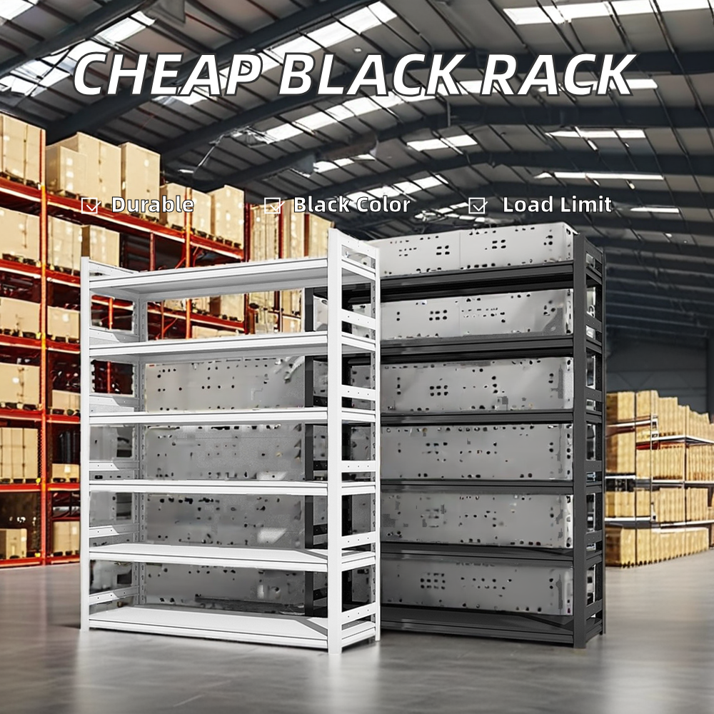 Adjustable Black Iron Industrial Storage Shelving Cheap Steel Metal New Discount Stackable Racks &amp; Shelves