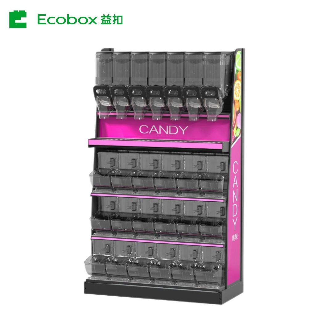 Ecobox Matching Iron Display Rack with Bulk Food Bins Gravity Bins for Supermarket Stand Display