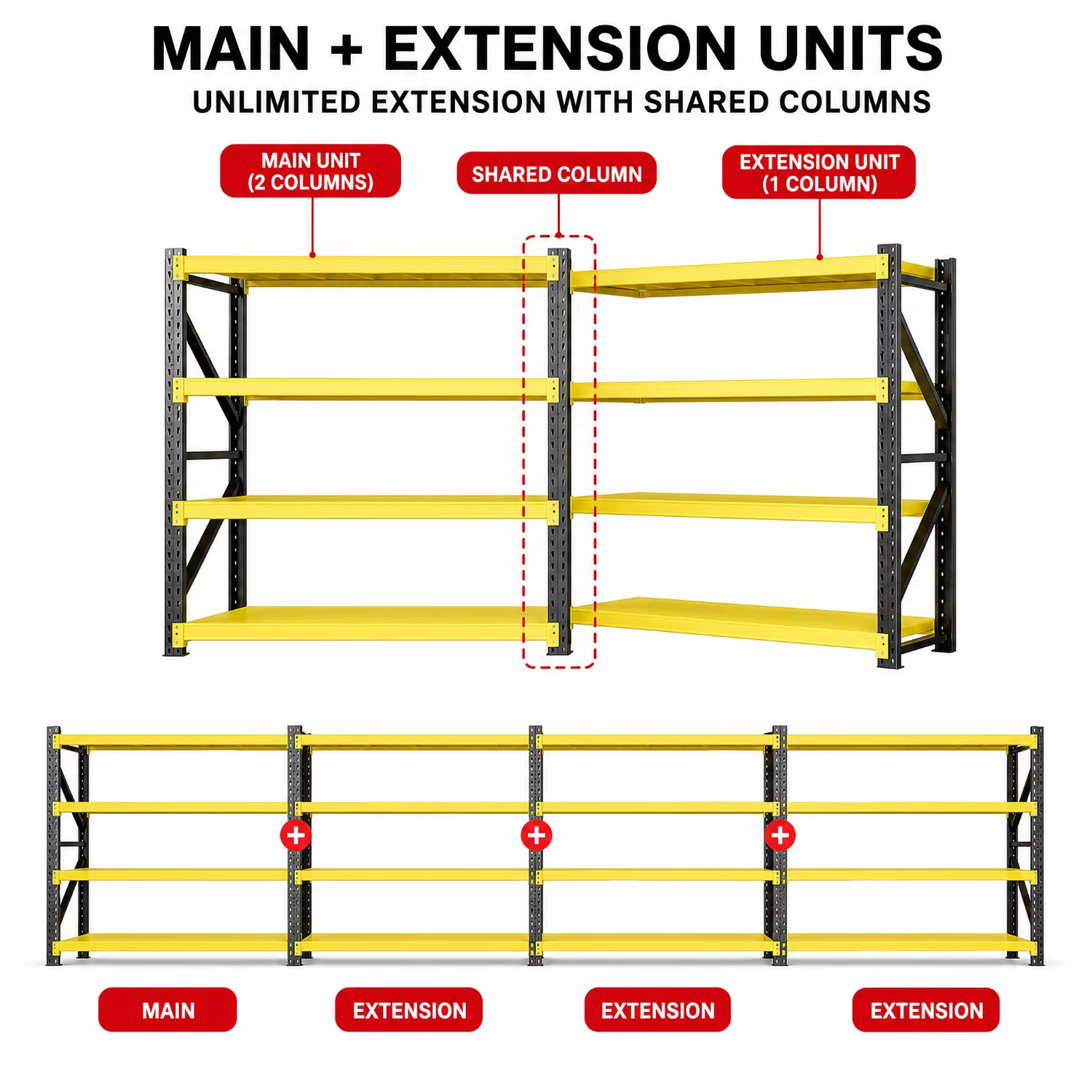 Heavy Duty Pallet Rack 5 Tier Warehouse Storage Shelving Yellow Beam Steel Rack Adjustable for Industrial Warehouse