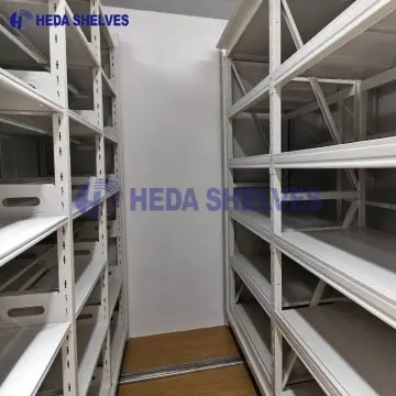 High density mobile compactor shelving on rails