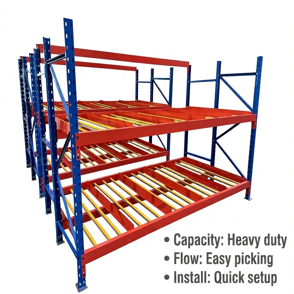 Gravity Carton Level Tilt Flow Rack FIFO Warehouse Roller with Cold-rolled Steel for Order Picking Assembly Line Storage