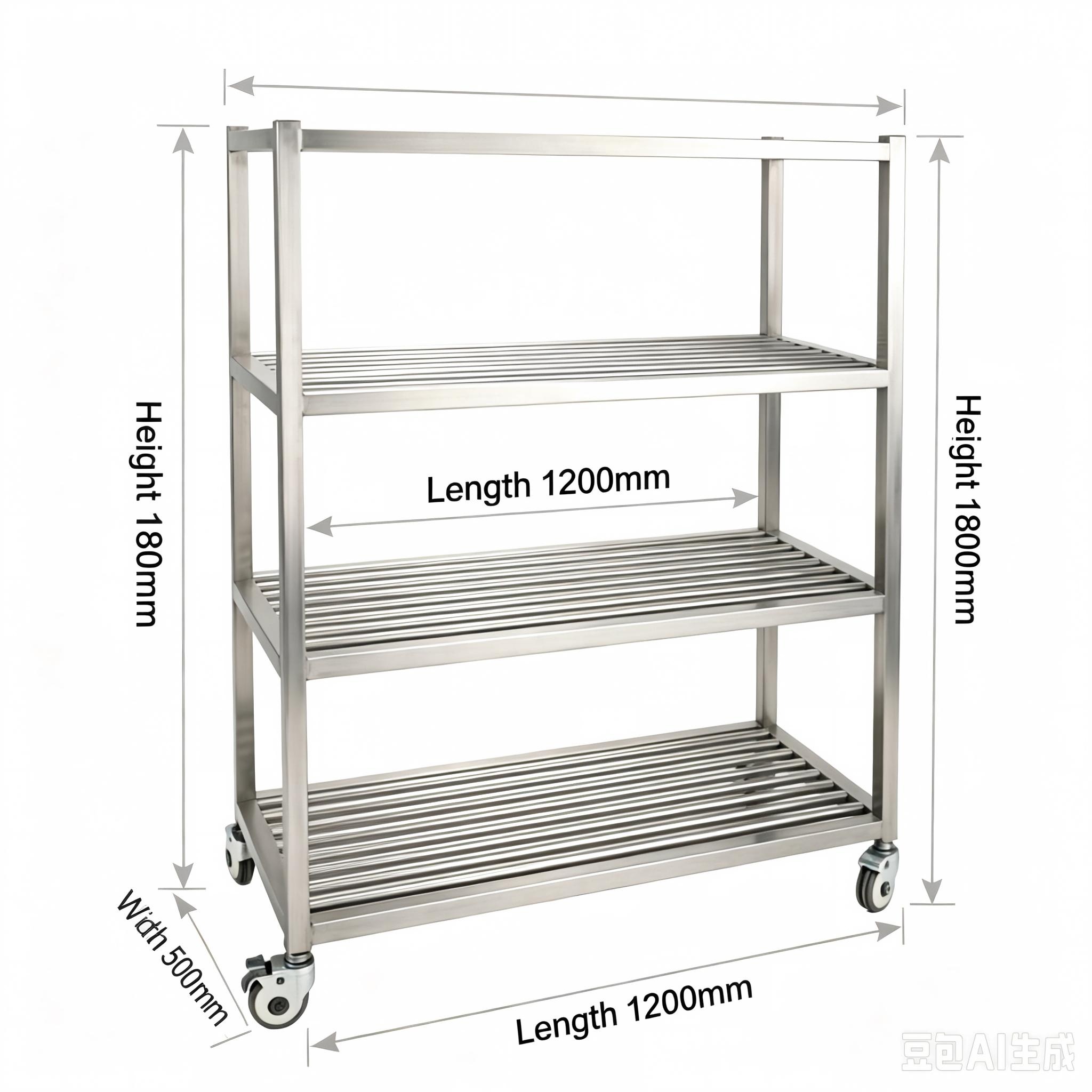 Heavy Duty SUS304 Stainless Steel Shelving, Movable Storage Rack with Casters, Custom Length Width Height Acceptable