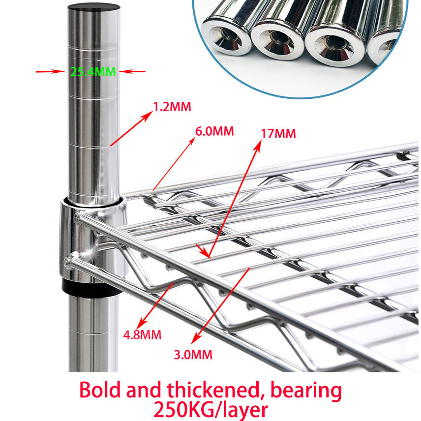 NSF Approval Heavy Duty Chrome 6 Tiers Commercial Storage Wire chrome wire shelving unit