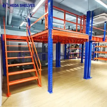 Structural steel mezzanine platform for warehouse picking and offices