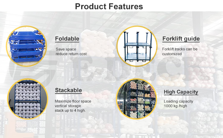 Heavy Duty Powder Coating Forklift Portable Stackable Steel Fabric Roll Pallet Racking