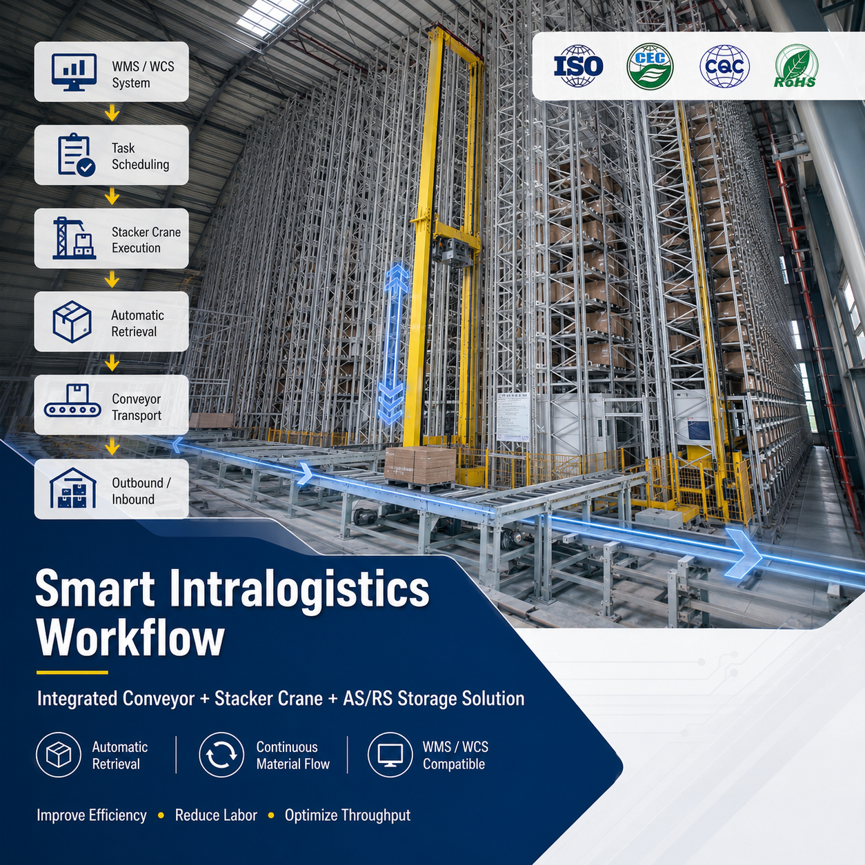 ASRS Stacker Crane Racking Automated Storage Retrieval System Heavy Duty Pallet Rack For Warehouse Logistics