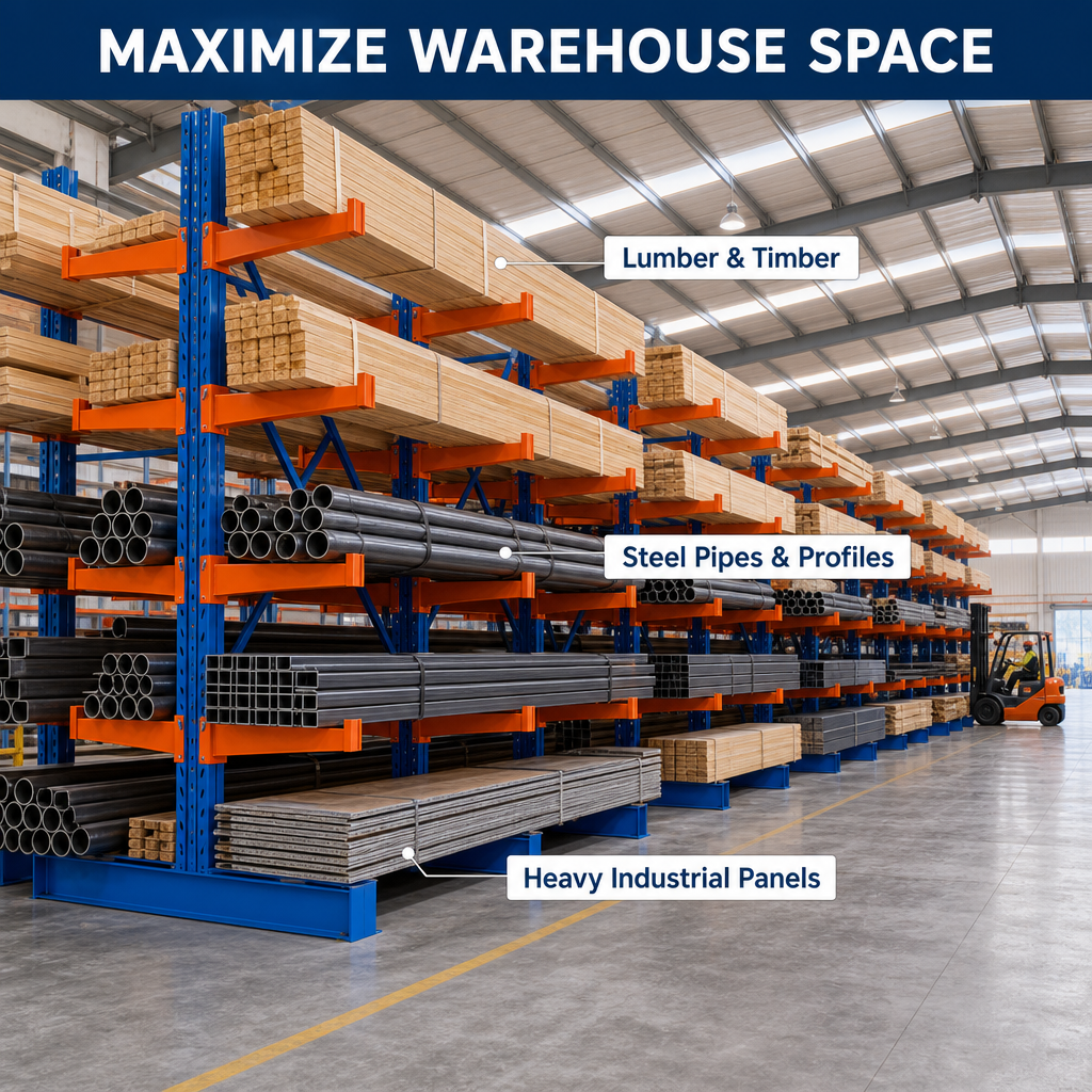Large Span Safe Reliable OEM Custom Cantilever Rack for Industrial Warehouse Lumber Plastic Profile Long Steel Tube Organizing