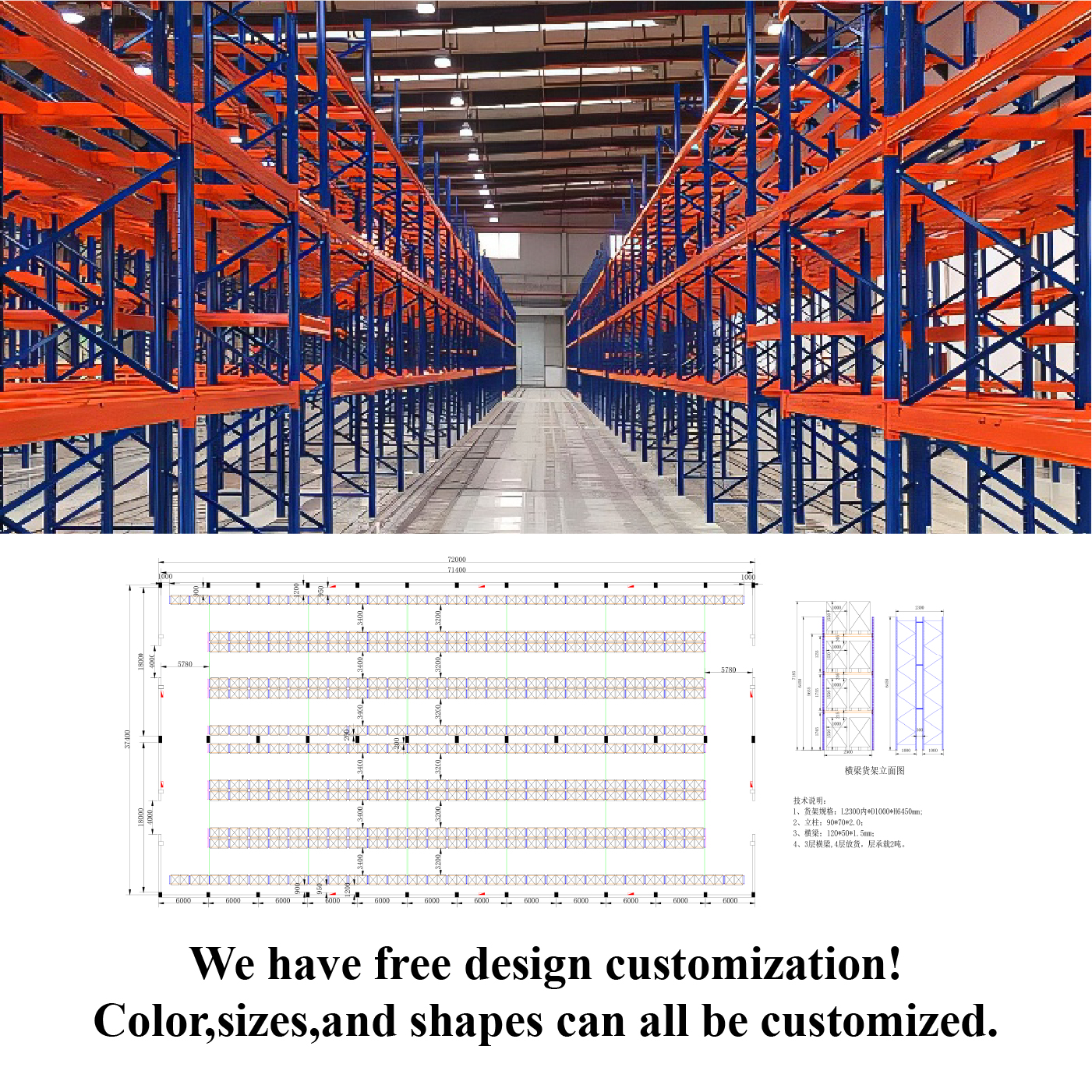 Heavy Duty Steel Selective Pallet Rack Powder Coated for Warehouse Palletized Goods Storage