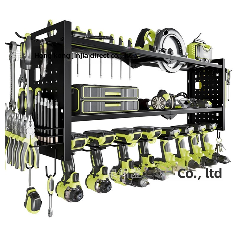 Cross-border Wall-mounted Wrought-iron Heavy-duty Power Tool Rack Garage Storage Shelf Cordless Drill Organizer 3-shelf Screw-in