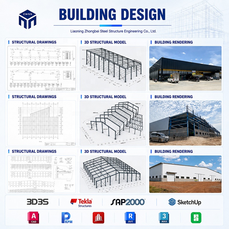 Hot-Rolled Column-Free I-Beam Frame Steel Structure Warehouse Building For E-Commerce Hub Ventilated Engineer Supported